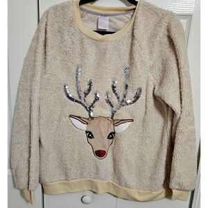 Women's Reindeer Holiday Sweater, Fuzzy Material, EUC, Size XL